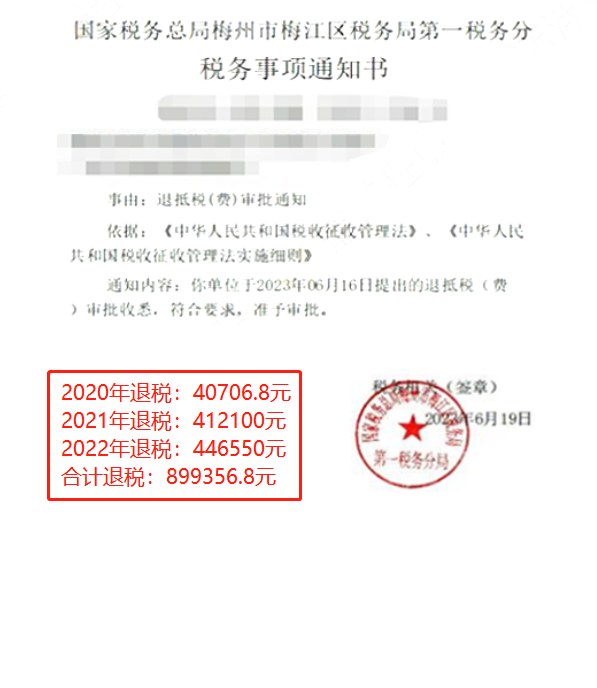 国家税务总局梅州市梅江区税务局第一税务分局，《税务事项通知书》凭证，金额 899,356.80 元，客户名称与纳税人识别号已脱敏